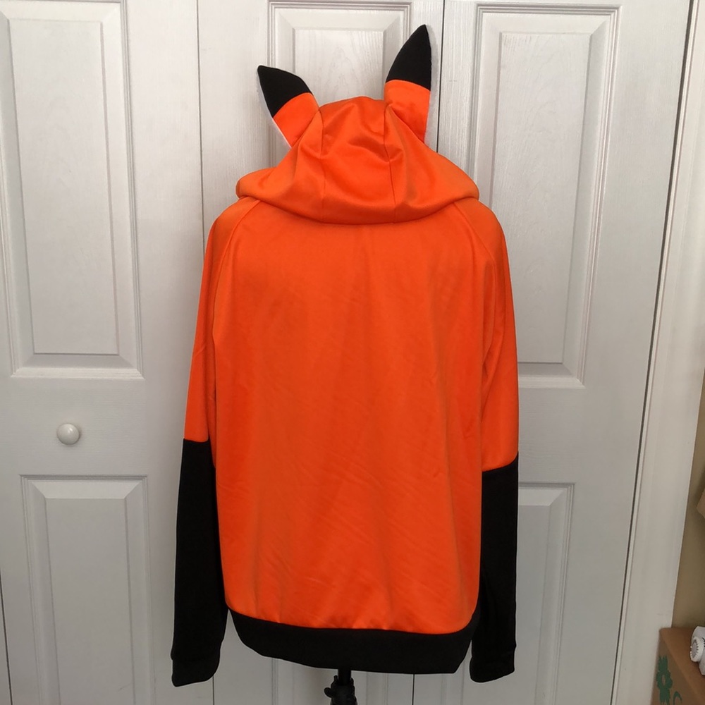 🧡🖤 Orange & Black Hoodie with Ears | 2XL | Pom Pom Drawstrings - Picture 4 of 5